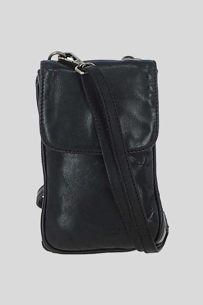 Black 'Unicita Urbana' Real Leather Crossbody Smartphone Bag