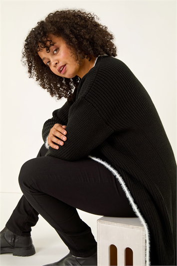 Black Curve Longline Knit Cardigan