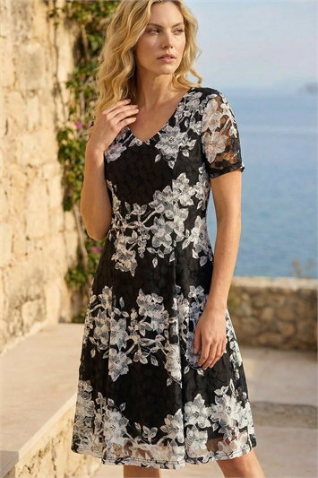 Black Floral Lace Stretch Dress