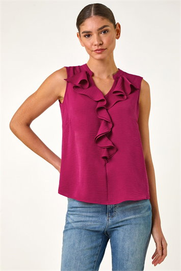 Pink Ruffle V-Neck Vest Top