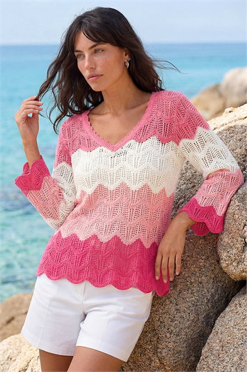 Colour Block Crochet Knit Jumper 16107972