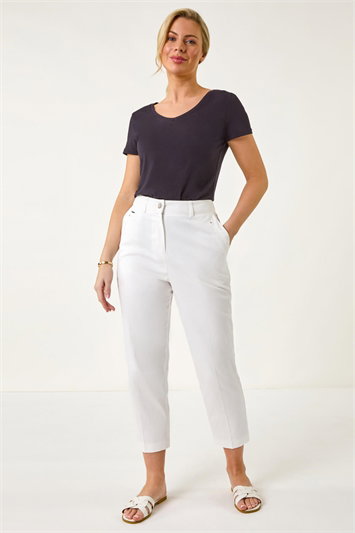 Petite Cotton Ankle Grazer Tapered Trousers 18054894