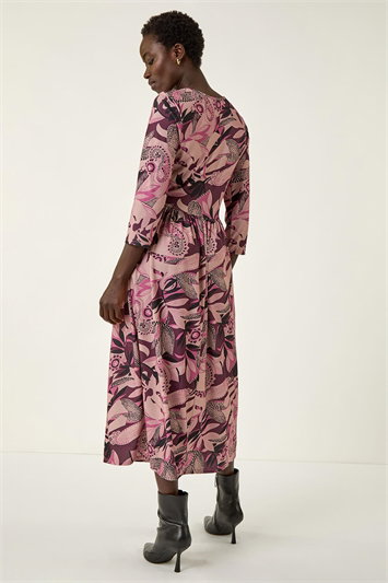 Floral Print Gathered Stretch Midi Dress 14807579