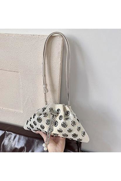 Black 'Janieka' Drawstring Chain Shoulder Bag With Eyelet Studs