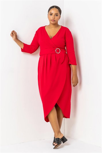 Curve Buckled Belt Ruched Wrap Dress 14202078