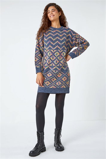 Geometric Print Jacquard Jumper Dress 14432636
