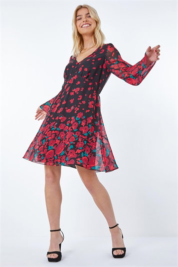 Rose Border Print Chiffon Dress 14345278