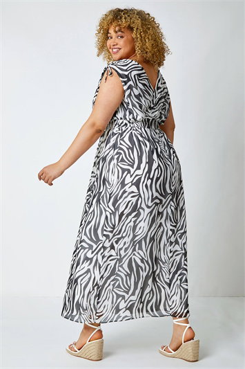 Curve Zebra Print Shirred Chiffon Maxi Dress 14405508