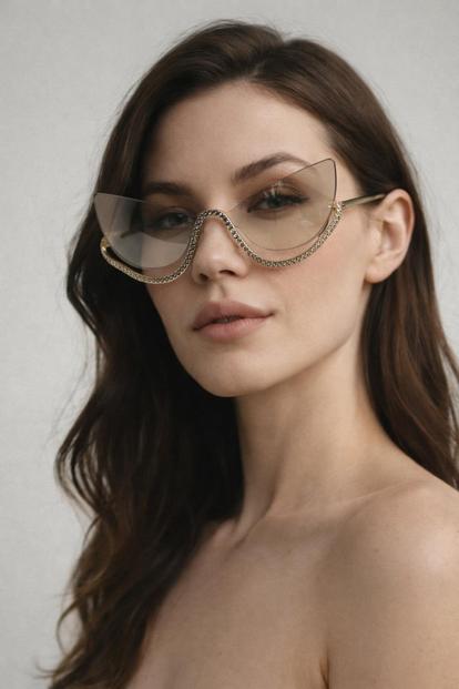 Brown Butterfly Dimante Rimless Sunglasses In Iridescent