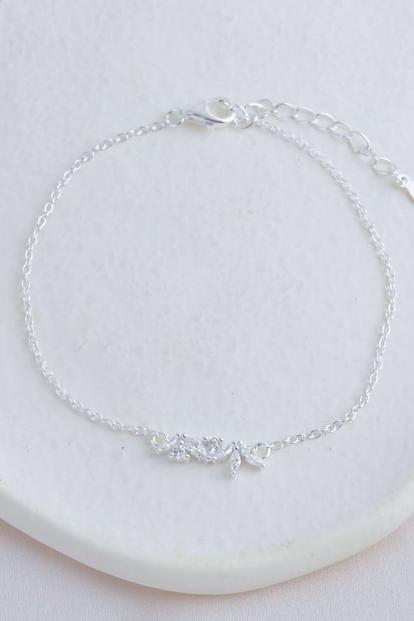 Metallic Sterling Silver Cz Leaf Cluster Bracelet