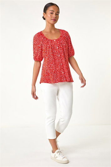 Petite Ditsy Print Button Front Top 19398678