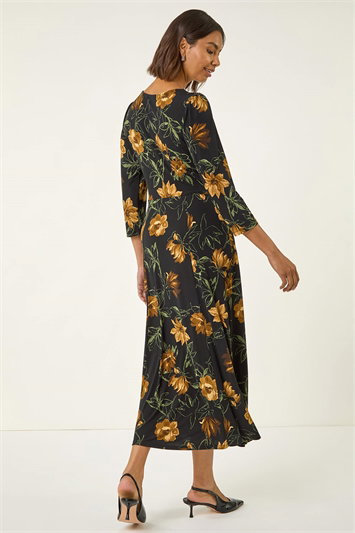 Floral Print Ruched Stretch Midi Dress 14764296