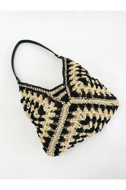 Black Black Woven Straw Shoulder Bag