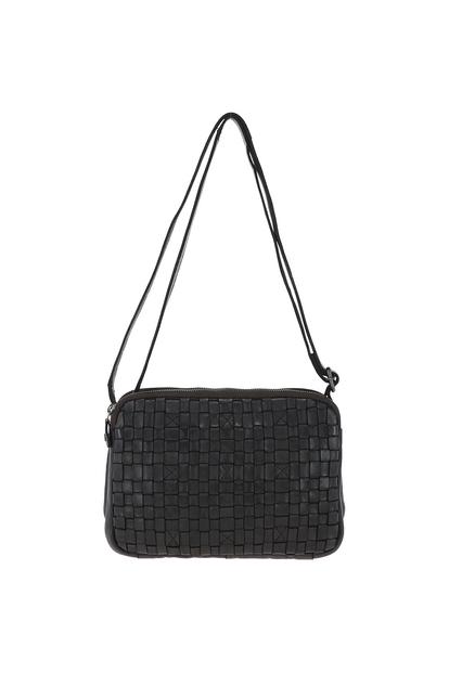 Black 'Perfezione' Three Section Vintage Woven Leather Shoulder Bag