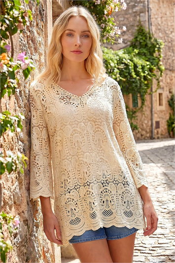 Cream Cotton Crochet Tunic Top