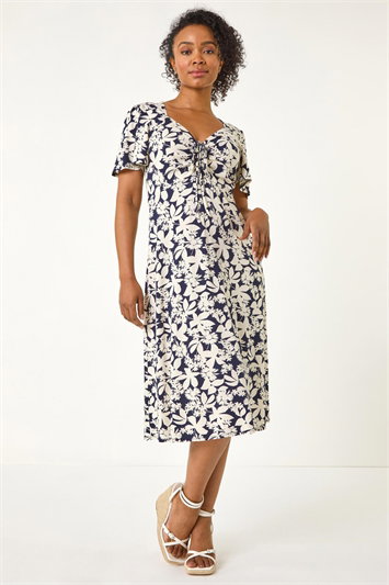 Petite Floral Ruched Stretch Midi Dress 14652260