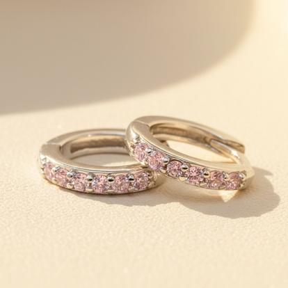 Pink Pink Tourmaline October Birthstone Small Silver Huggies
