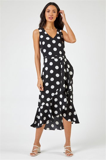 Polka Dot Frill Hem Wrap Midi Dress 14248008