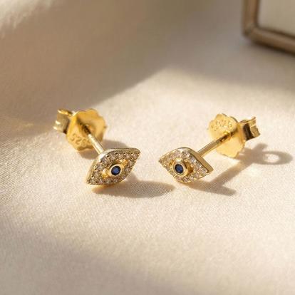 Metallic Dainty Evil Eye Gold Plated Minimalist Stud Earrings
