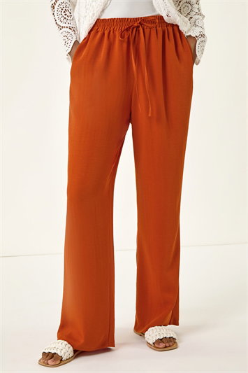 Red Elastic Waist Wide Leg Pocket Trouser