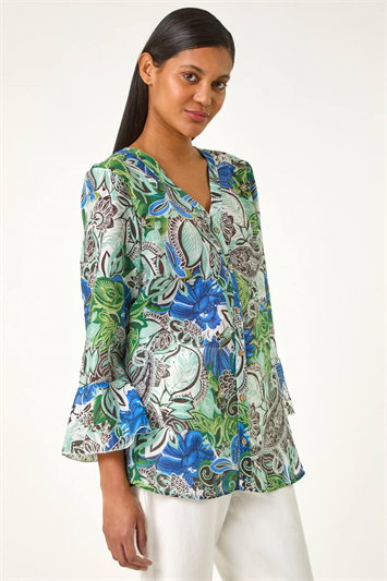 Blue Paisley V-Neck Blouse