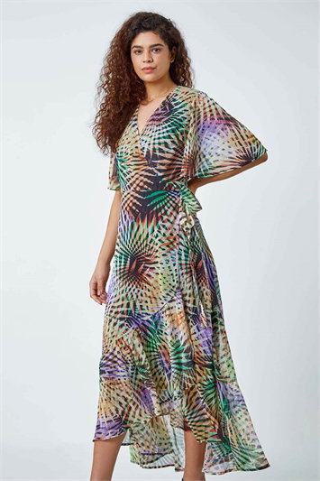 Abstract Print Maxi Wrap Dress 14501258
