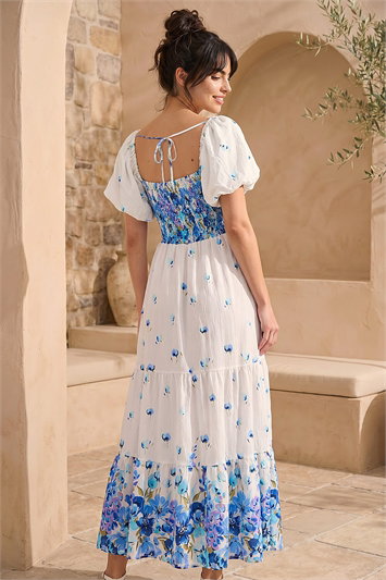 Dusk Floral Print Puff Sleeve Midi Dress 14893809