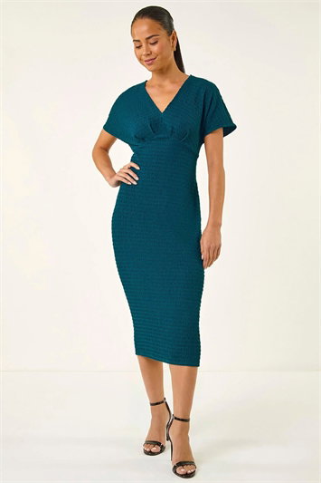 Petite Textured V-Neck Stretch Midi Dress 14897891