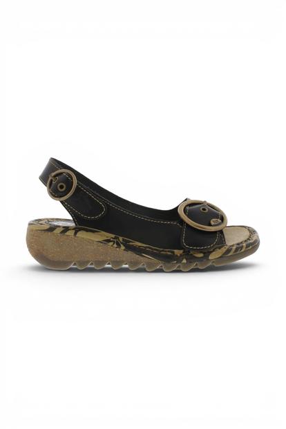 Black Womens Comfort Wedge Sandals-Tram723fly