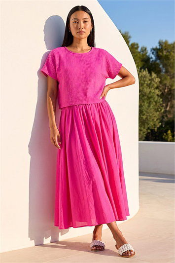 Cotton Top Overlay Midi Dress 14550332