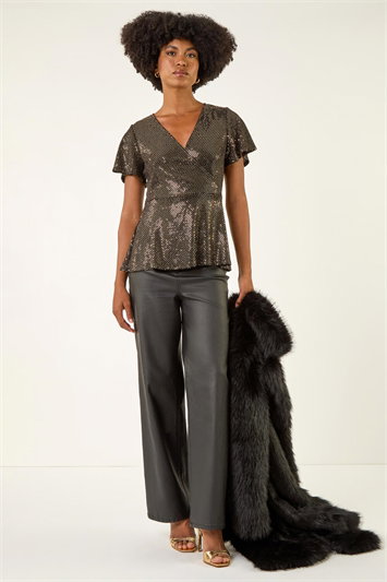 Metallic Sparkly Wrap Front Tunic Top
