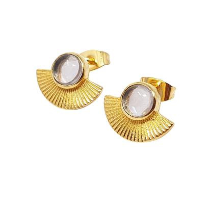 Metallic Clear Crystal Gold Plated Minimalist Fan Earrings