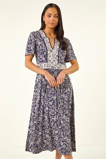 Petite Contrast Floral Stretch Dress 14840060