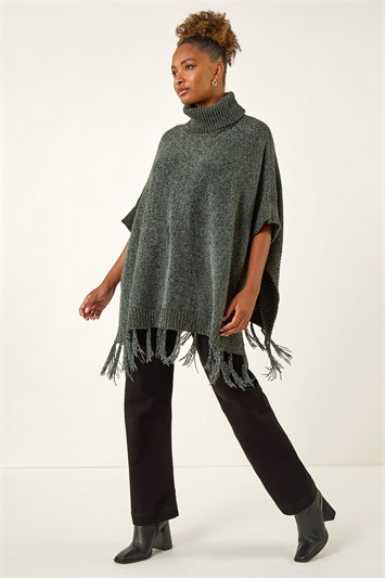 Tassle Trim Knit Poncho 16204528