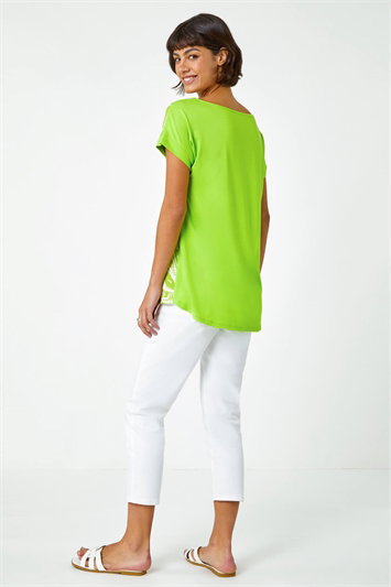 Linear Floral Print Stretch T-Shirt 19228449