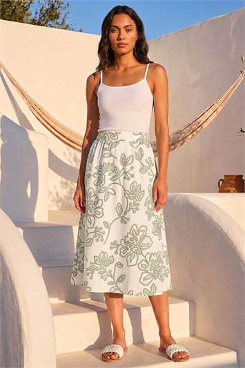 Floral Broderie Midi Skirt 17078340