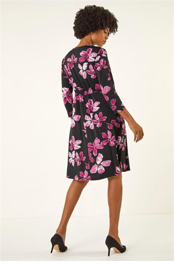 Floral Print Gathered Stretch Midi Dress 14763151