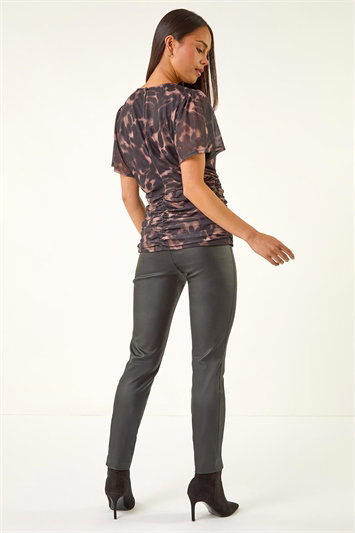 Petite Print Mesh Ruched Banded Top 19471908