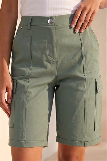 Green Cargo Pocket Stretch Shorts