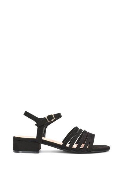 Black 'Katie' Low Heel Open Toe Sandals With Ankle Strap