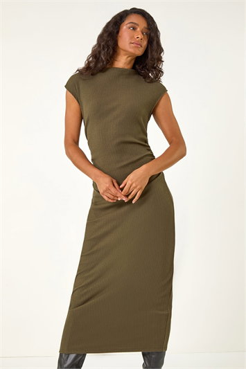Dusk Ribbed Ruched Stretch Midi Dress 14604440