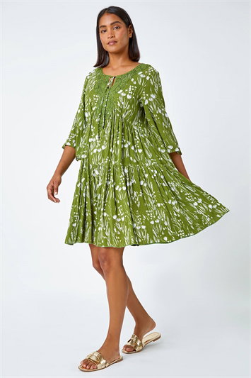 Floral Print Lace Detail Smock Dress 14478340