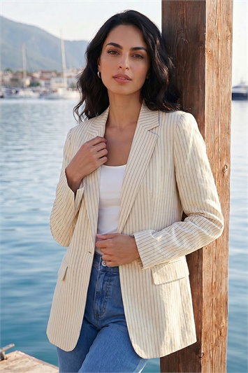 Dusk Stripe Tie Belt Blazer 15028888
