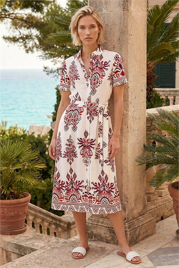 White Baroque Shirt Dress