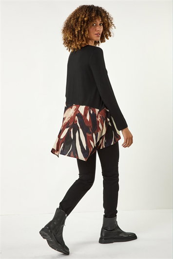 2 in 1 Abstract Print Chiffon Hem Top 19361308