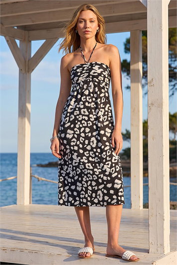 Animal Print Stretch Bandeau Midi Dress 14486208