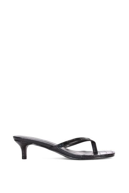 Black 'Jane' Toe Post Low Kitten Heel Mule Sandal Shoes