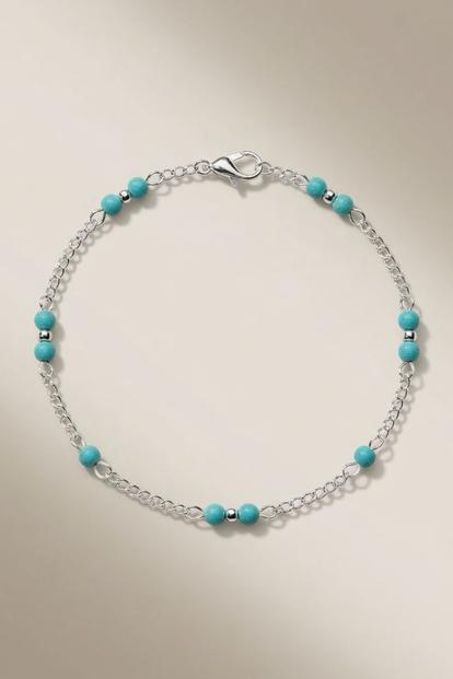 Metallic Turquoise Silver Beaded Sea Beach Surf Summer Anklet
