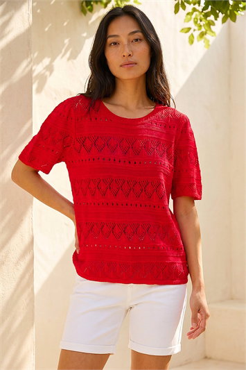 Red Petite Pointelle Knit Top