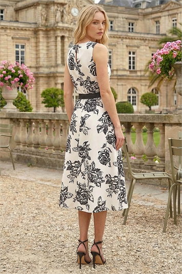 Monochrome Printed Satin Midi Dress 14761694